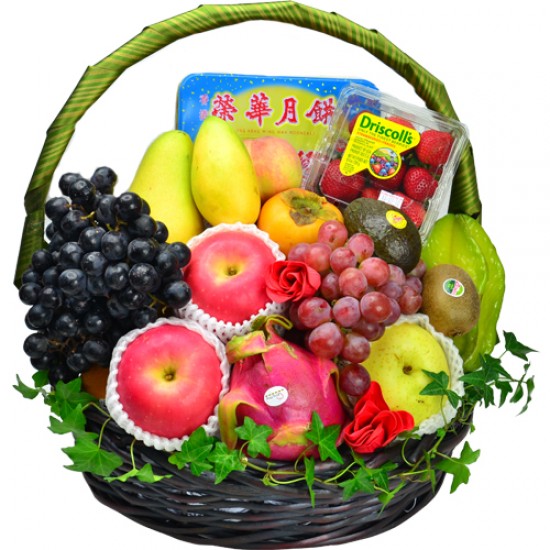 Seasonal Fruits Hamper with Wing Wah Double York White Lotus Mooncake