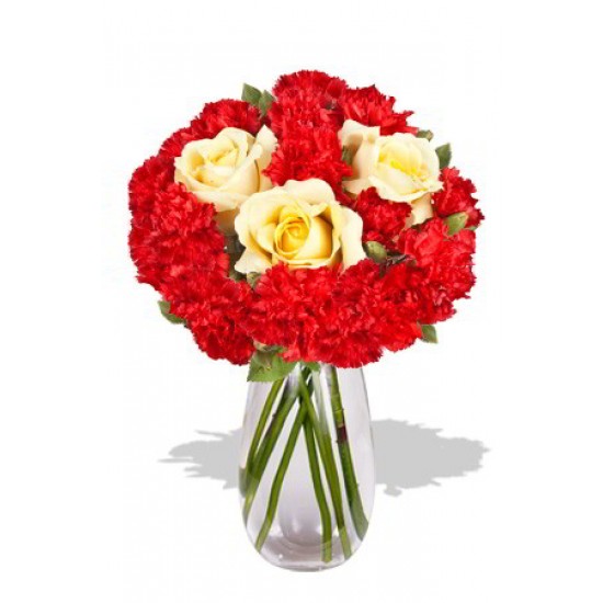 Carnation and Roses Vase Bouquet